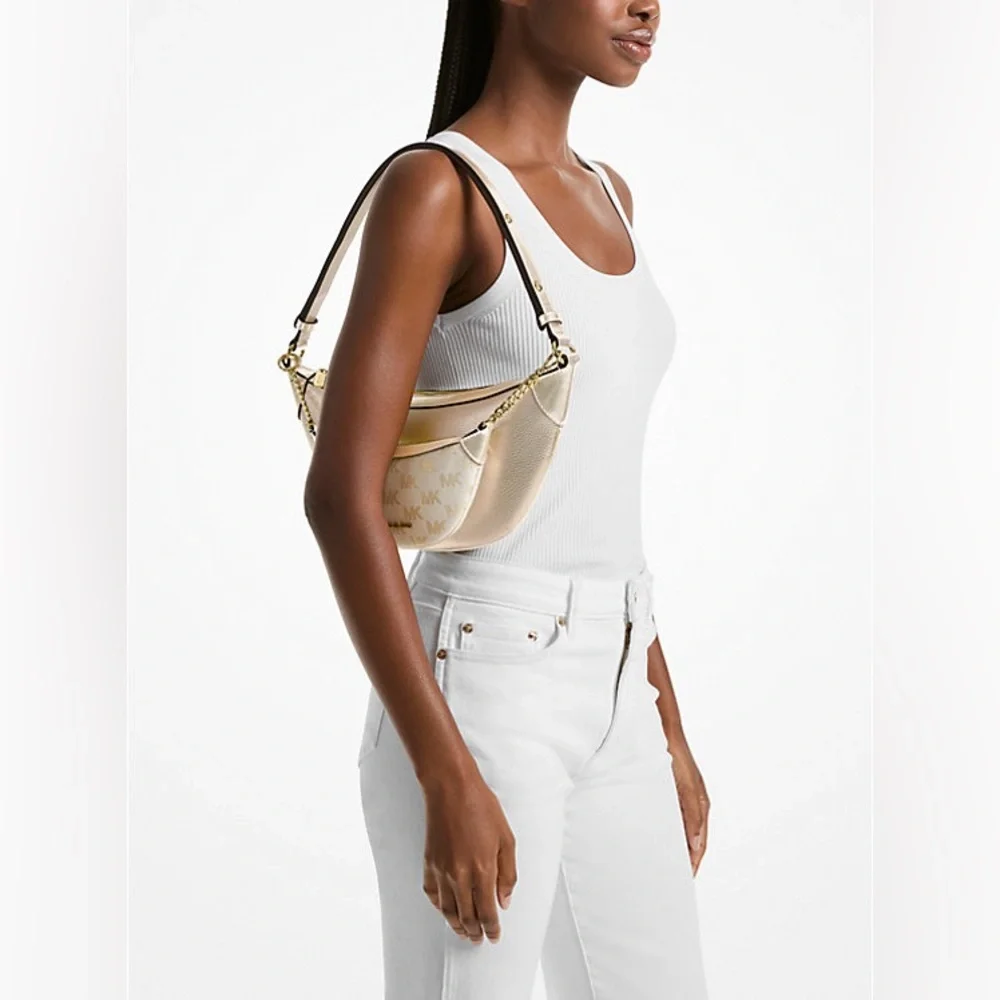 BNWT MICHAEL KORS Hollis Medium 2-in-1 Metallic Leather Jacquard Shoulder Bag - Picture 3 of 6